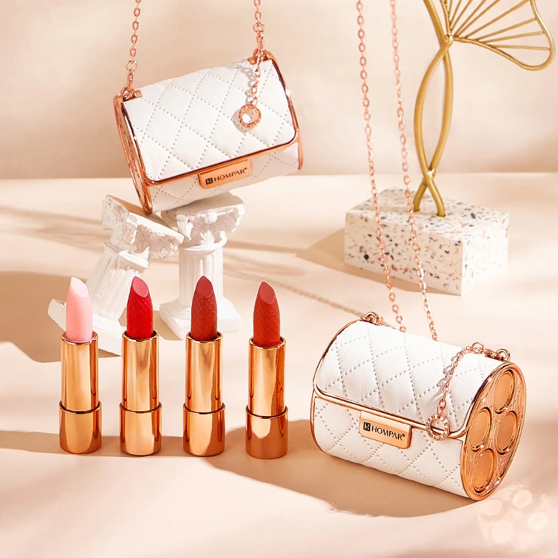 link bag lipstick kit 4 colors / set luxury velvet matte lipstick popular colors lips makeup chain handbag lipsticks