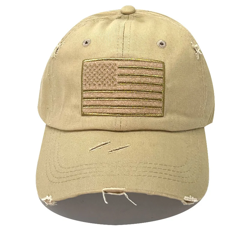 In-stock Wholesale Camouflage Embroidered USA Flag America Cap Cotton Hat for Men and Women Solid Baseball Sport Cap Outdoor