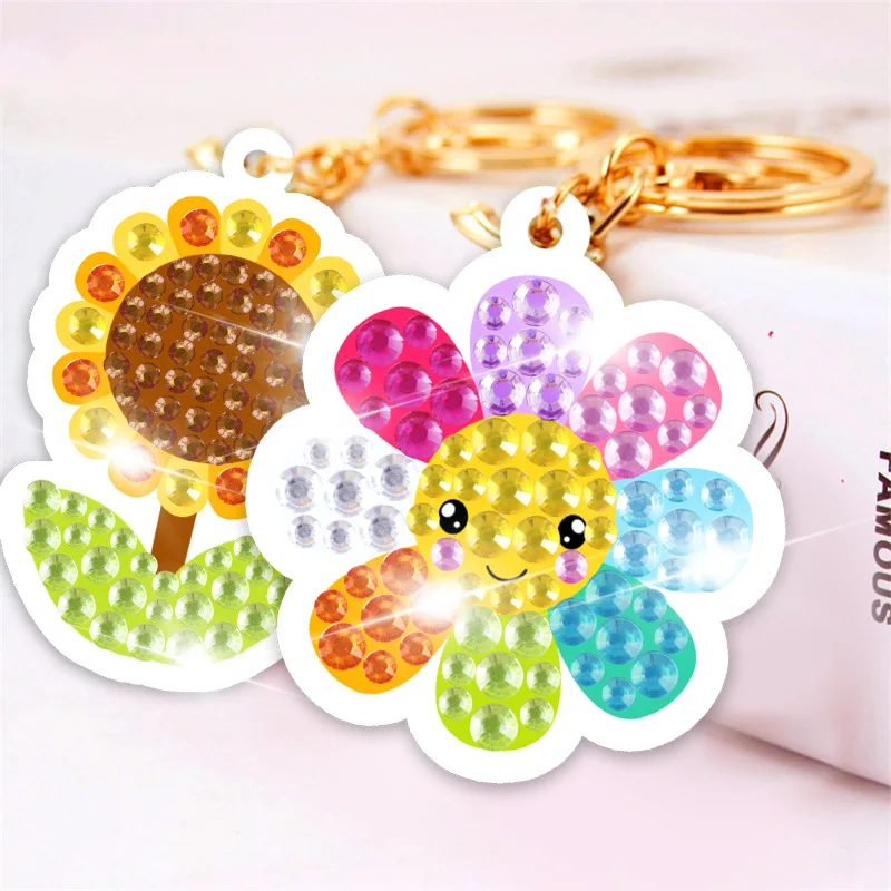 15pcs Set DIY  Diamond Painting  Animal Gem Keychains  cartoon Key Ring