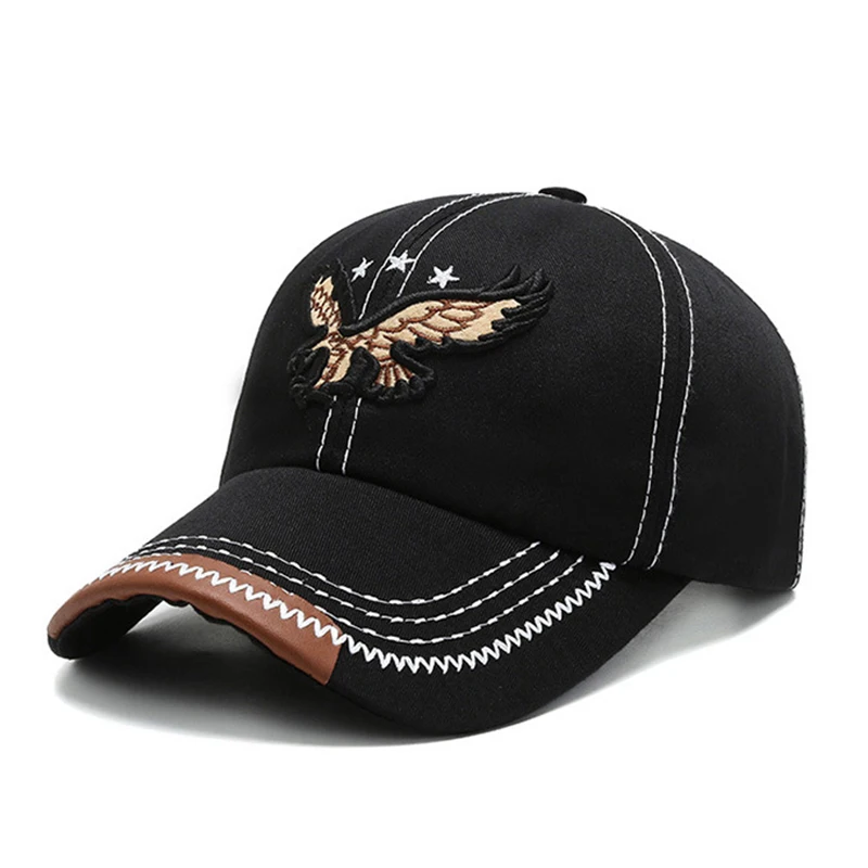 Best selling design An eagle embroidered baseball cap on the rim boys custom logo hat vintage baseball cap