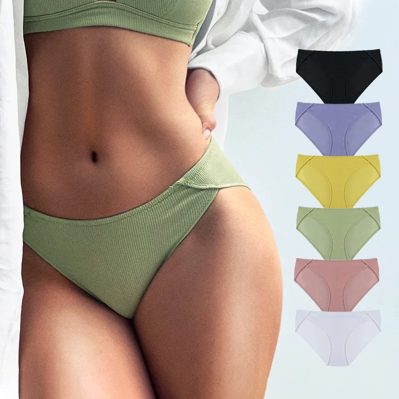 2022 Wholesale Sweat Absorbent  push up panties Threaded Cotton Women Brief Panties