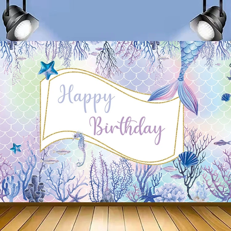 Mermaid Backdrop Under The Sea Birthday Themed Photography Background for Girl Mermaid Princess Party Cake Table DecorationH0833