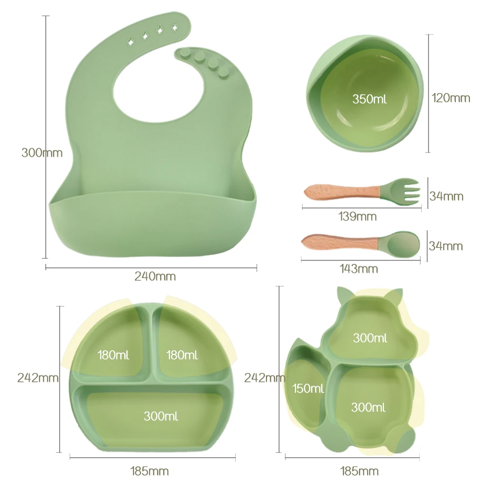 Подарочные тарелки для закусок без бисфенола А, 3 шт., вилка, ложка, нагрудник, набор еды, медведь, силиконовая чаша для кормления, Детские Ложки