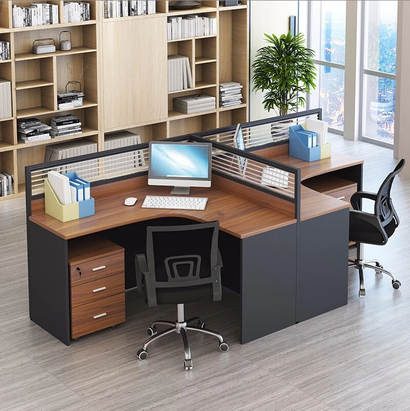 Wholesale  price office desk furniture wooden design 4 person work station desks