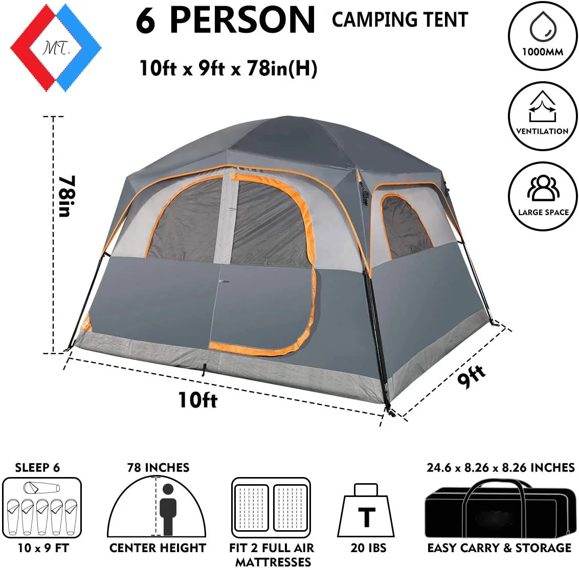 OEM rainfly weather protection Family Camping Tent 6 person Easy Setup mesh for ventilation hiking fishing outdoor camping tents