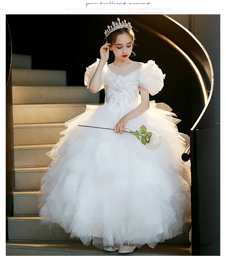 Элегантное Белое Бальное платье принцессы Тюлевое свадебное вечернее для выпускного вечера платья девочек с