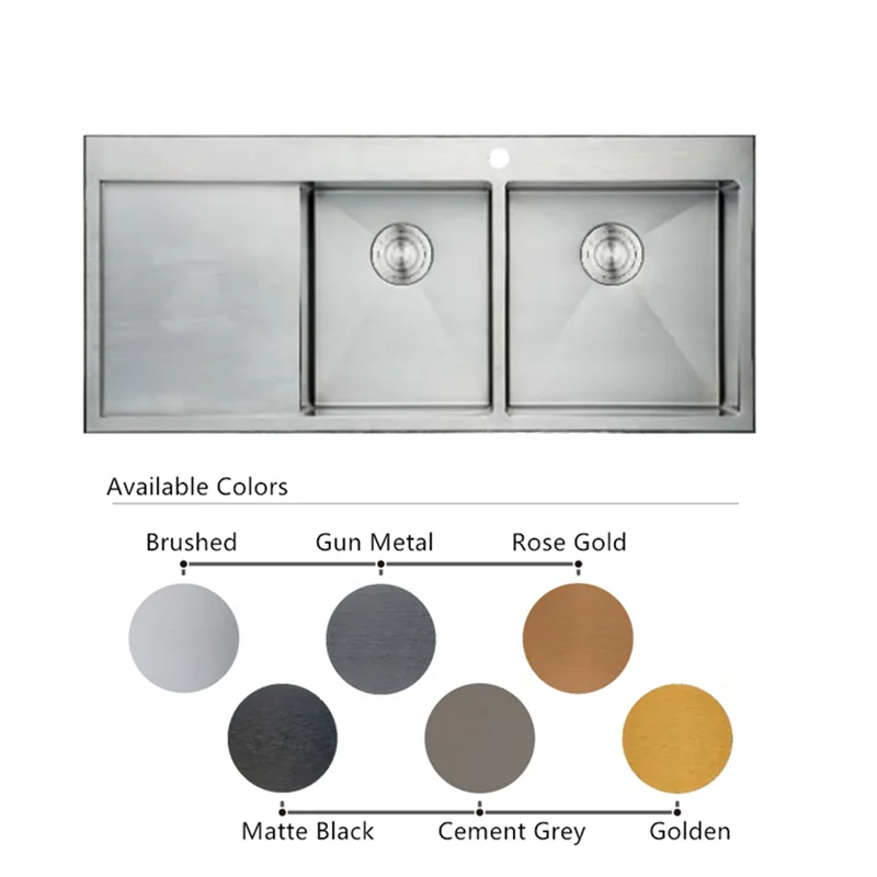 Factory Price OEM/ODM Double Bowls SUS 304 Stainless Steel Pressed Kitchen Sink With Drainboard/Industrial Wash Sink Top Counter