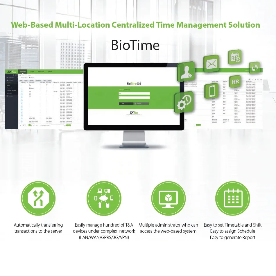 Powerful Web Based Biometric Face Fingerprint Time And Attendance Management Software (BioTime 8.0)
