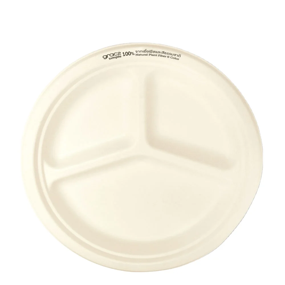 
 Тарелка Gracz P007 с тремя отсеками, пищевые контейнеры 10 дюймов, сахарная кастрюля, целлюлоза, биоразлагаемая из Таиланда  
