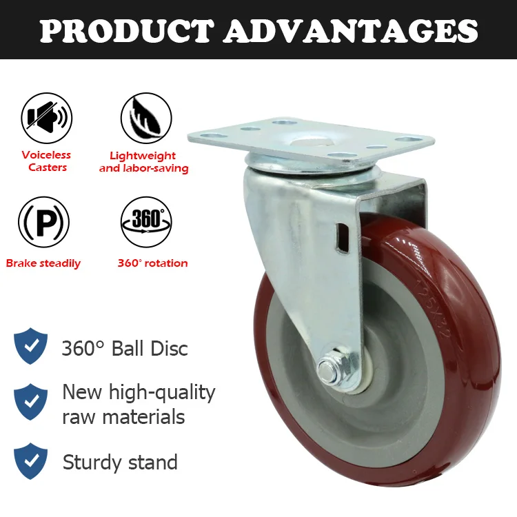 Medium duty 125mm omni caster 5 inch swivel caster wheel with brake manufacturer in china