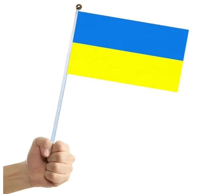 14x21cm Ukraine Flag Hand Held Small Mini Stick Flags Decorations Polyester Banner for Party Festival Parades Parties