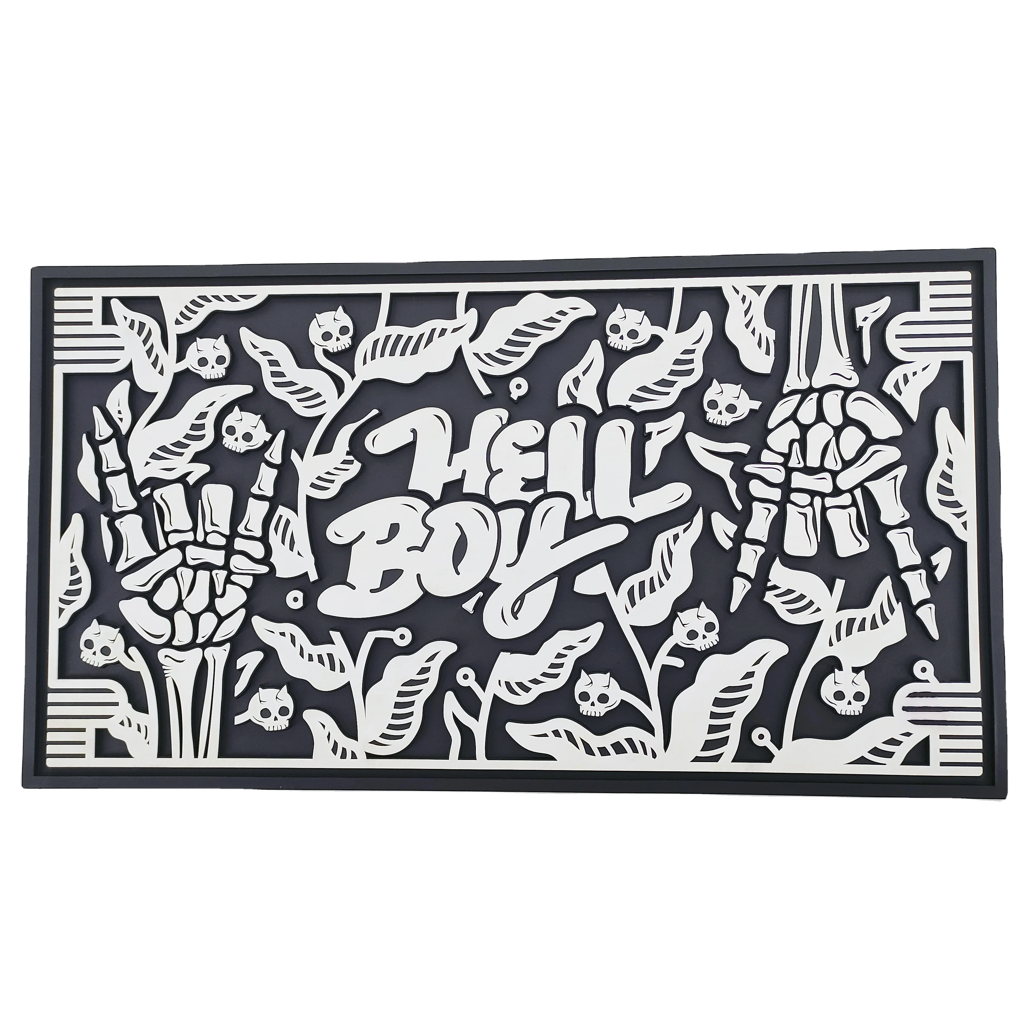 custom demon tree logo bar mat beautiful black and white color bar mat