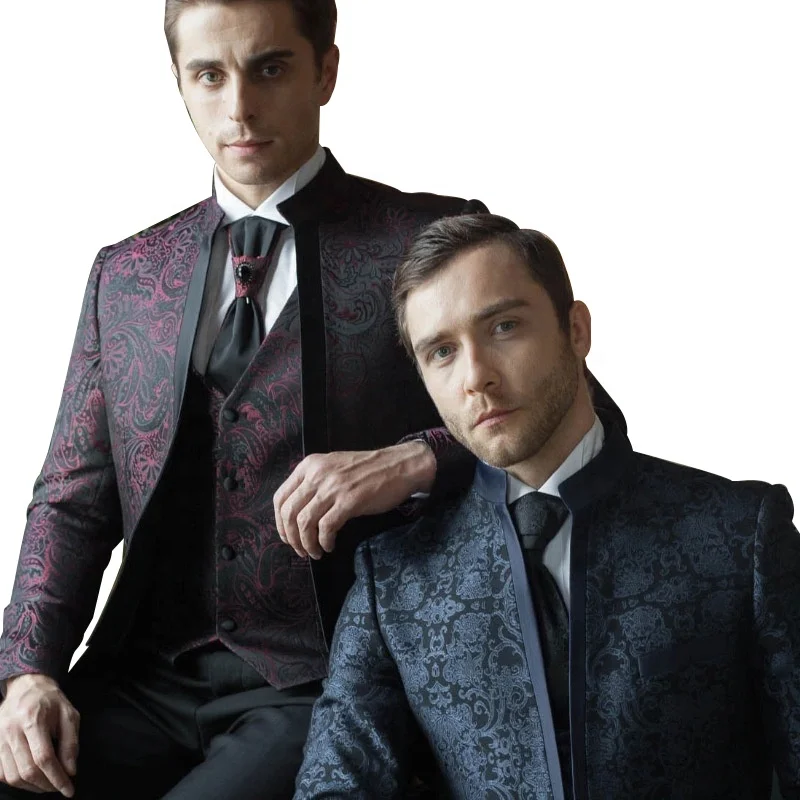 2019 Turkish Men Suits Luxury Printed Tuxedos Wholesale 3 Piece Suit
