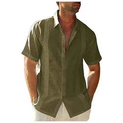 2022 Tradition Style Mens Short Sleeve White Cuban Camp Collar Shirt Linen Cotton Hippie Beach Button Down Shirts