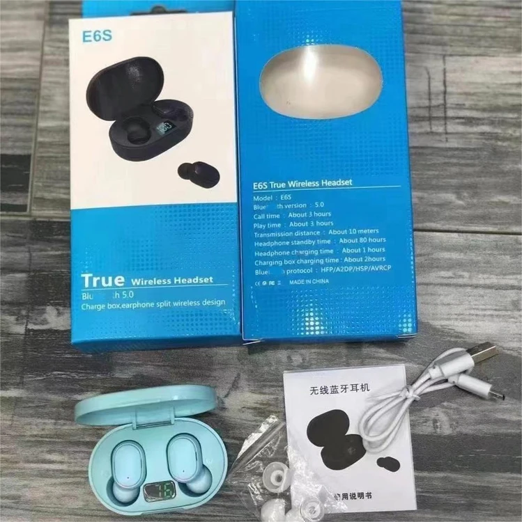 Cheapest Earbud in-ear Headphones TWS Wireless Earphone LED Battery Display Headset 9D Hifi Stereo E6S