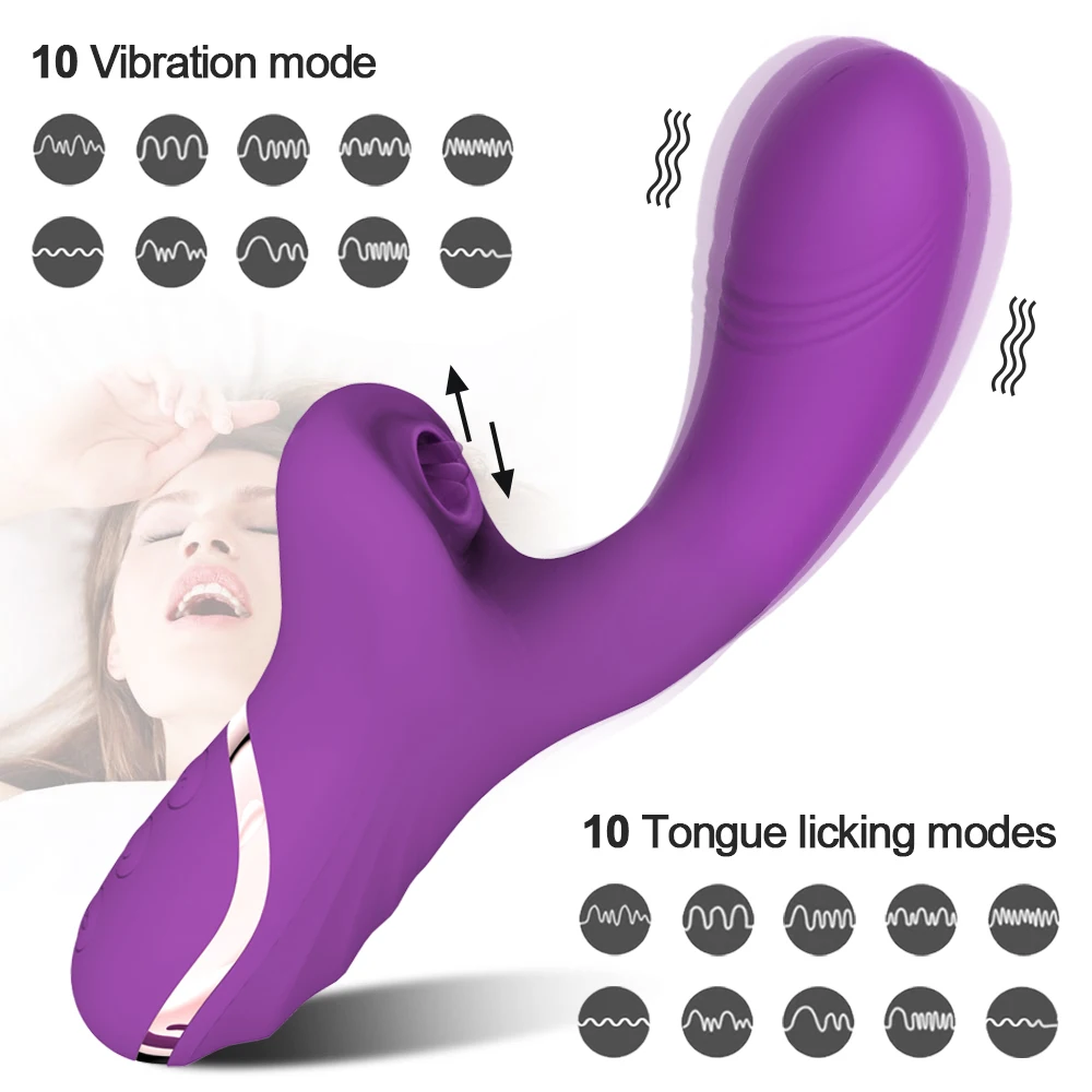 Female Masturbation Toys Dildo Vibrator Tongue Licking Sucker Clitoris Stimulator Sex Toy for Adults 18