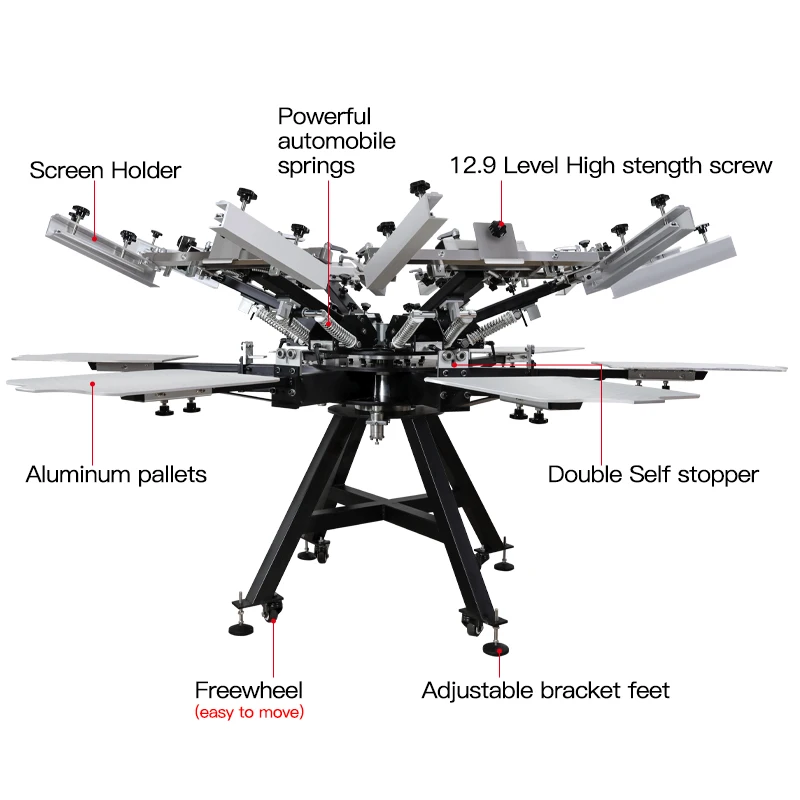 6-Head Manual T-Shirt Screen Printing Machine 6-Color 6-Station Printer Press 360° Rotate Easy to Operate and Manual