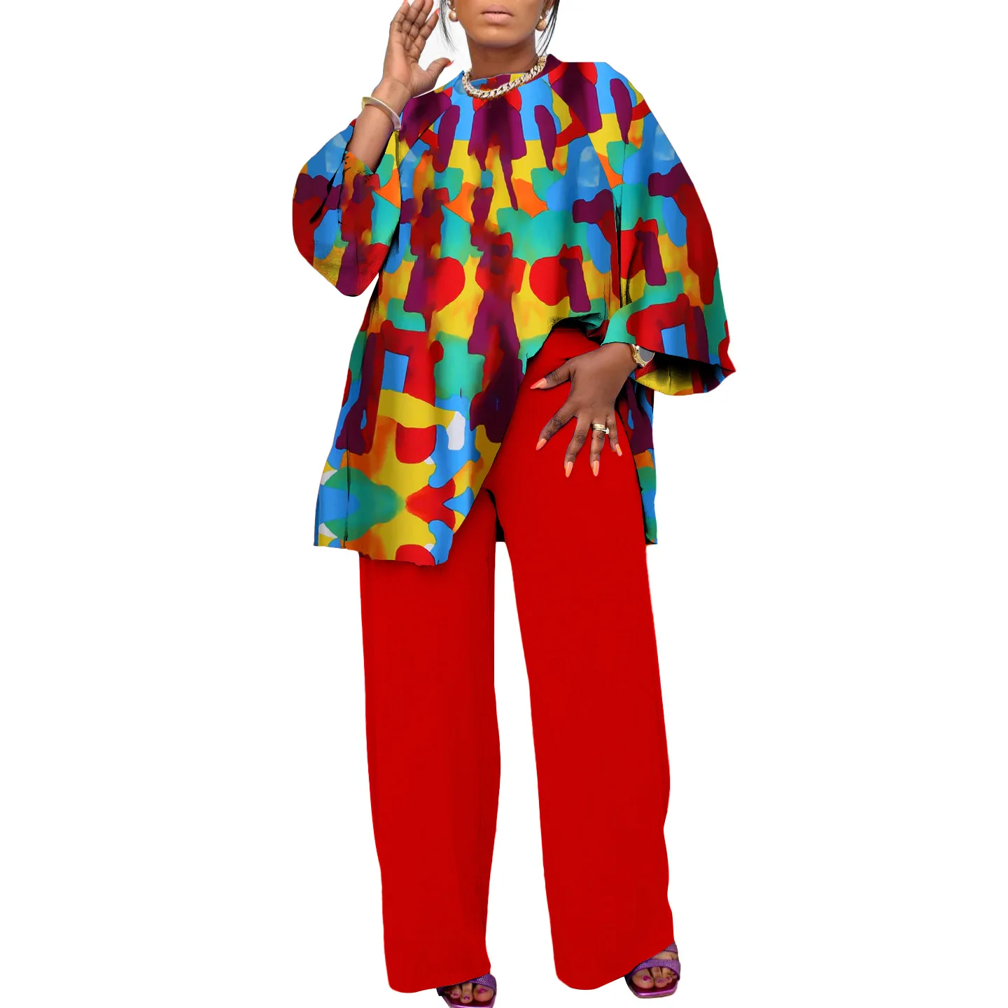 Plus Size Womens Sets Two Pieces Fall Loose Casual Suit African Style Clothing Print Long Sleeve Set Women Pants and Top