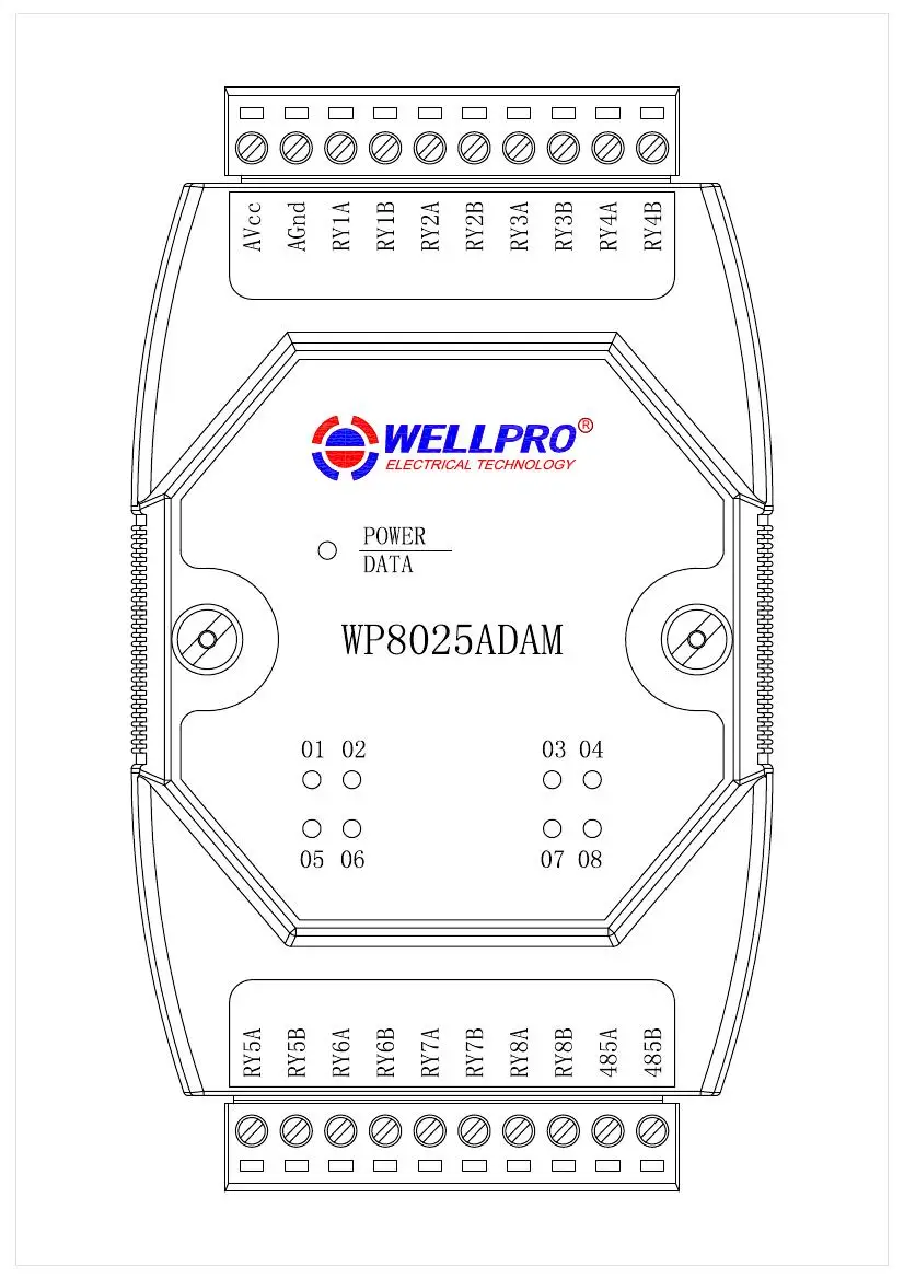 WP8025ADAM Relay module 8-way normally open MODBUS RTU RS485 communication WP8025ADAM