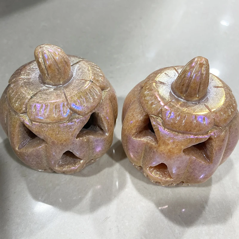 
Wholesale High Quality Crystal Stone Carvings Aura Jade Pumpkin Lampshade For Halloween 