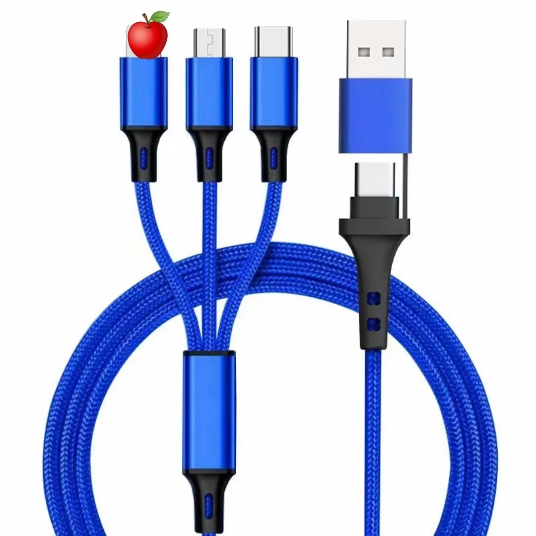 Custom Brand Navy Blue Strong USB A to USB C Multi 6 in 1 Dual Port Tablets Phone PD Type C Micro IP Adapter Charger Cord Cable