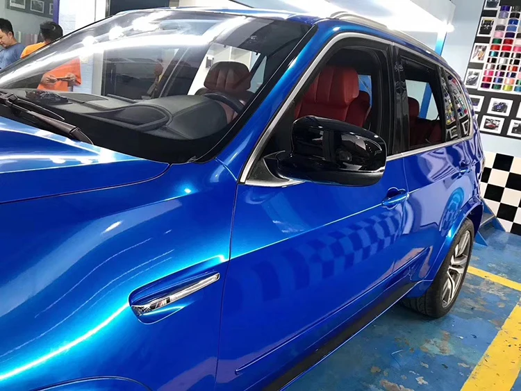 1.52*18m Car Body Color Change Super Glossy Bright Metal Blue Air Bubble Free Self-Adhesive Vinyl Vehicle Wrap Film Sticker
