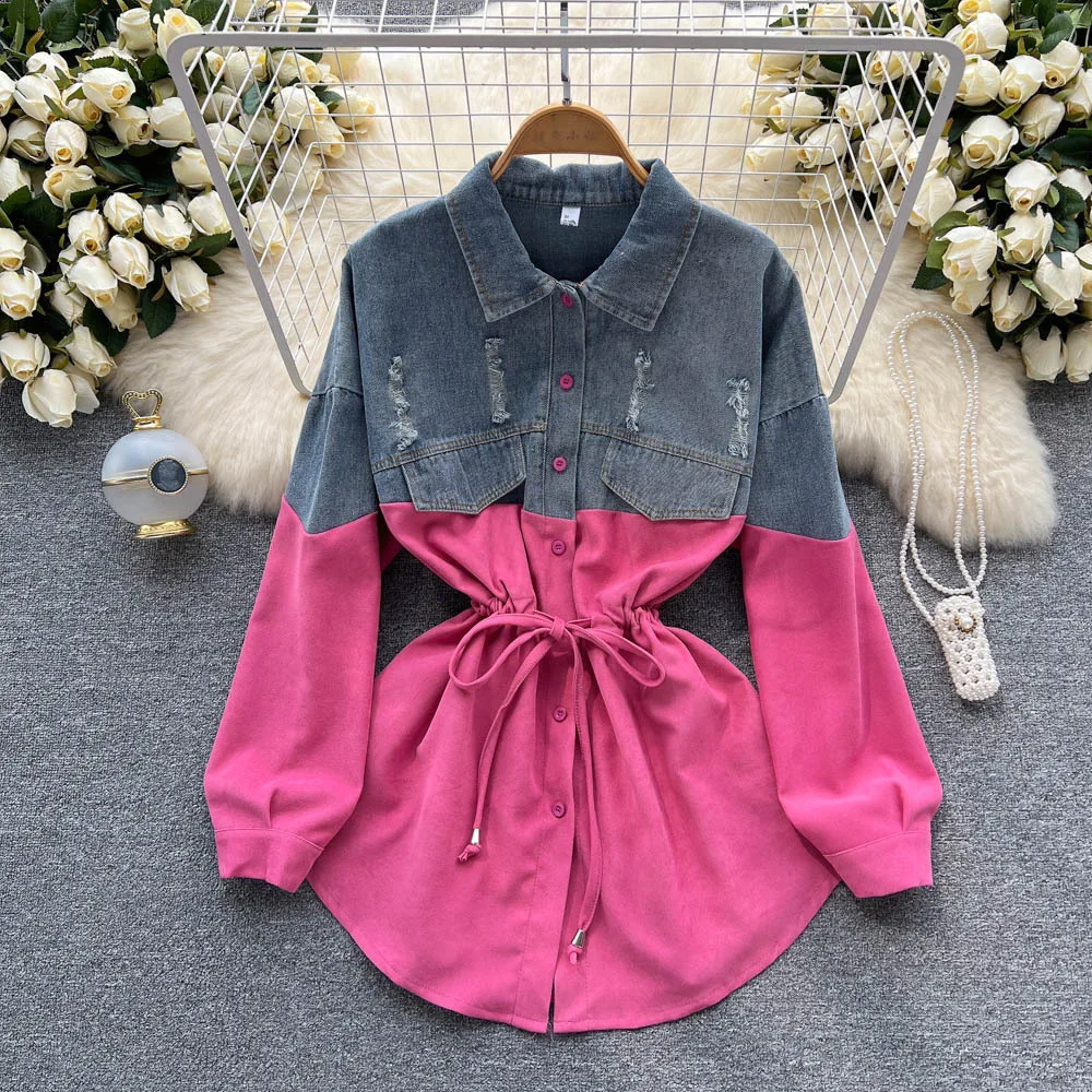 2023 Spring New Arrival Tops Women New Design Oversized Blouse Dress Ladies Denim Blouse Shirts Dress
