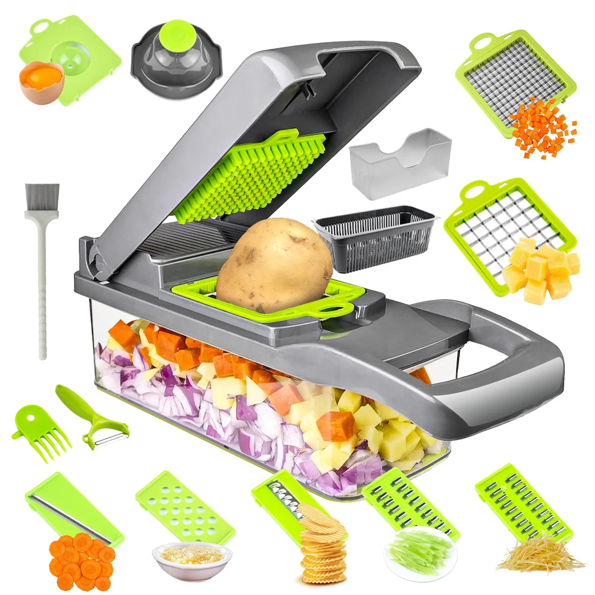 Multifunctional Vegetable Cutters 17-in-1 Food Choppers Onion Chopper Vegetable Slicer Cutter Dicer Veggie chopper with 8 Blades