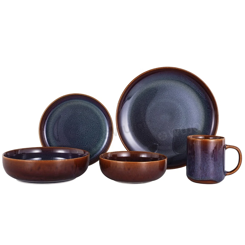 30pcs Wholesale Reactive Stoneware Dinnerware Plate Reactive Glaze Dinnerware Sets