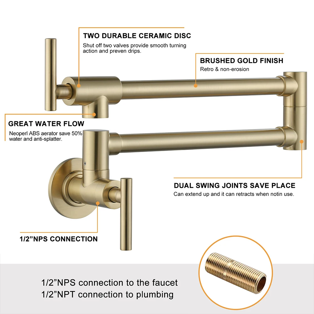 Faucet Factory Wholesale Profession Wall Mounted Pot Filler Faucet Tap Folding Kitchen Faucets