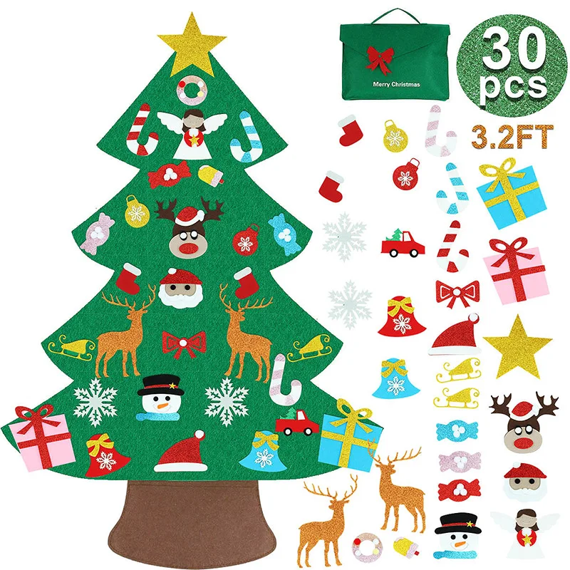 Vlovelife 1 шт. 40*28 дюймов блеск фетр Рождественская елка Набор рождественские украшения на стене 30 украшения Детские Рождественские подарки для вечеринок