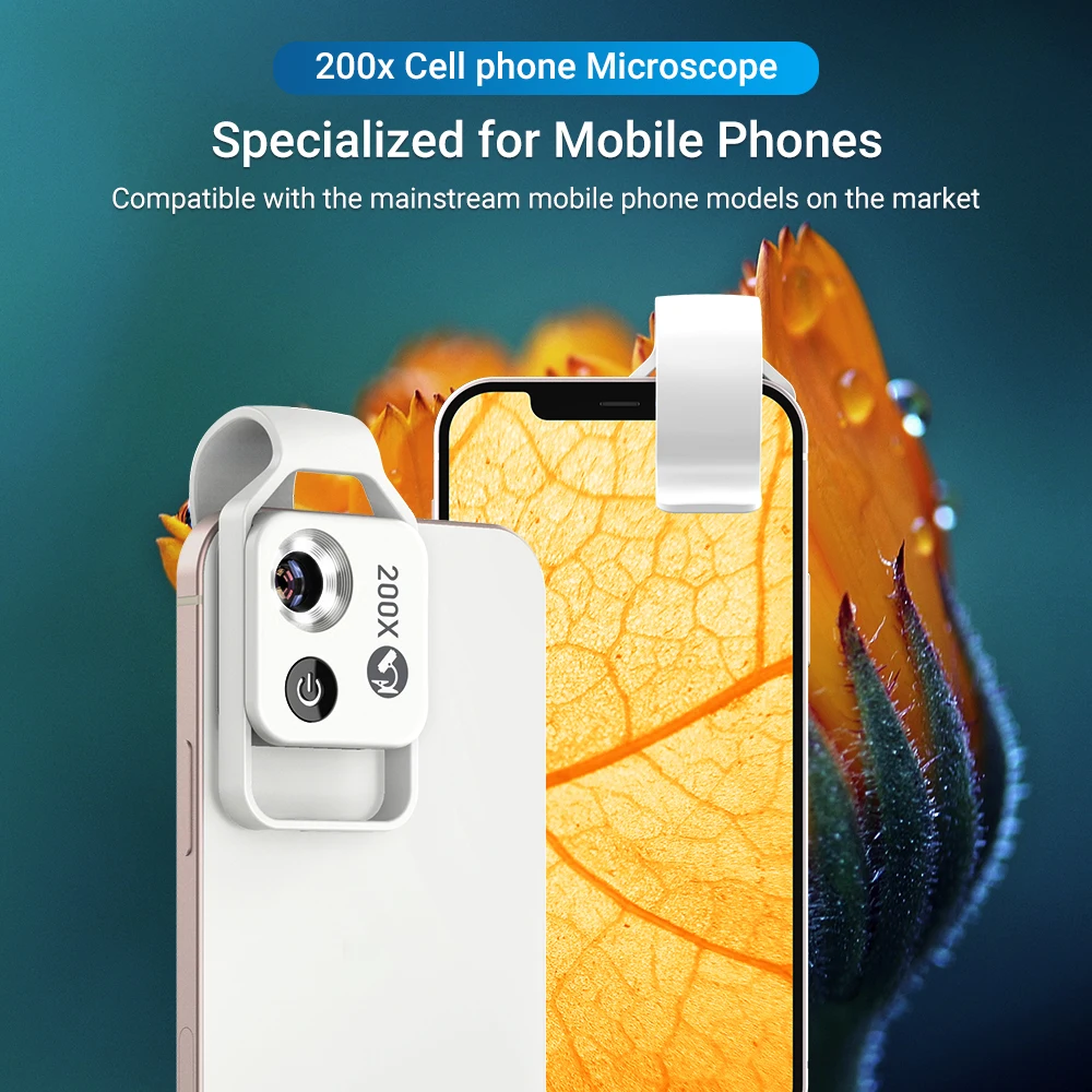 APEXEL 200X Magnifying Glass Mobile Phone Lens with CPL Camera LED Microscope Magnifier Clip for