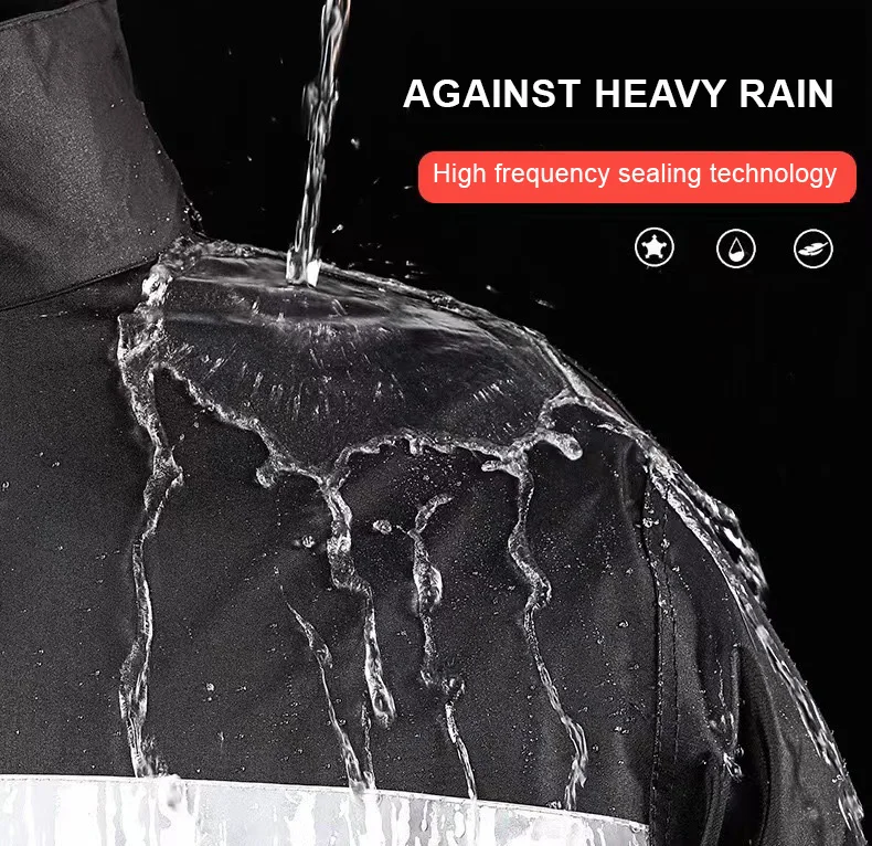 High Quality Polyester Pongee Packable Rain Jacket Waterproof Poncho Motorcycle Reflective
