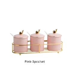 Porcelain Gold Design Kitchen Storage Bottles with Lid Tank Set Salt Shaker Sugar Bowl Spice Jar Set