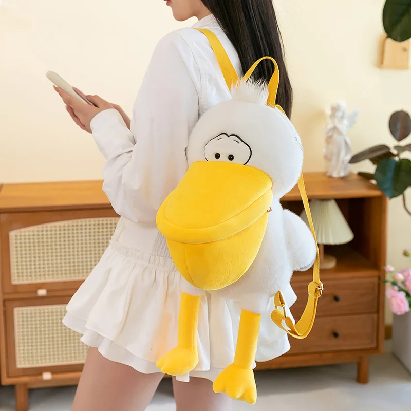 Unisex Creative Big Beak Pelican Plush Doll Cute Bird Stuffed Animal Backpack with PP Cotton Filling for Going out Decorations