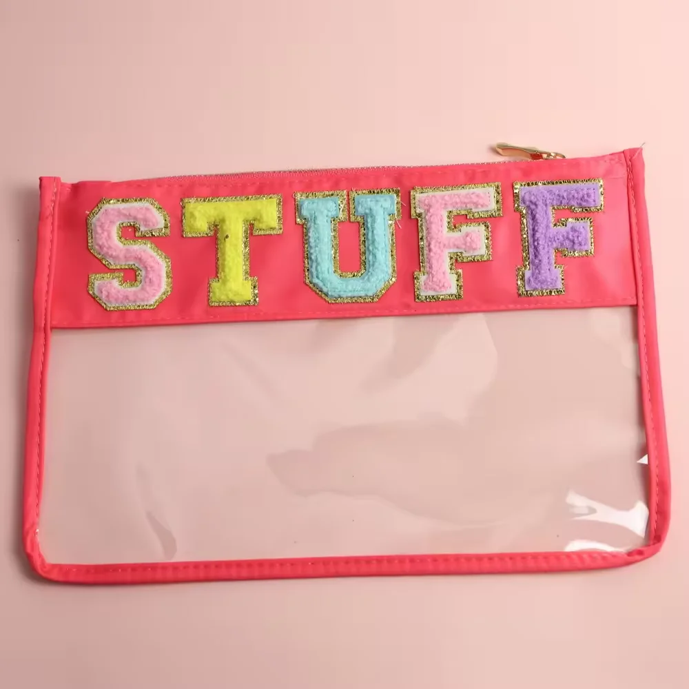 Chenille Letter Clear Bag Zipper Pouch Multi-Purpose Travel Cosmetic Bag Transparent Waterproof Makeup Bag Travel Organizer