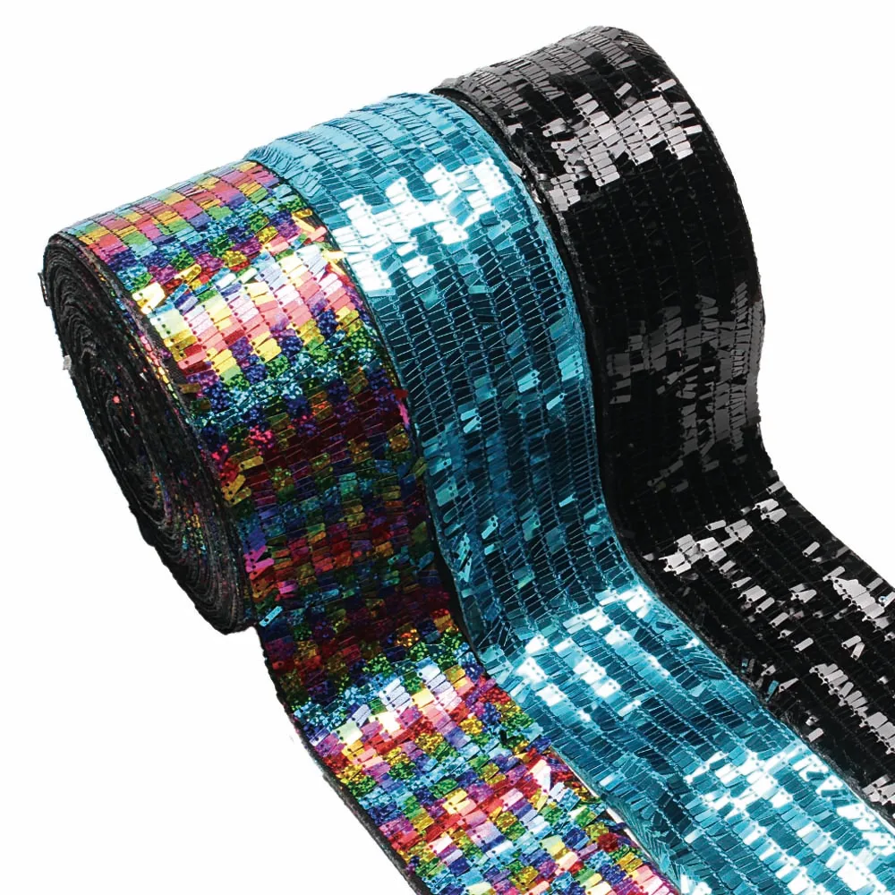 3 inch 75mm Wholesale Glitter Small Sequin Ribbon Velvet for Hair Bows Headband Custom Ribbon Sewing Material