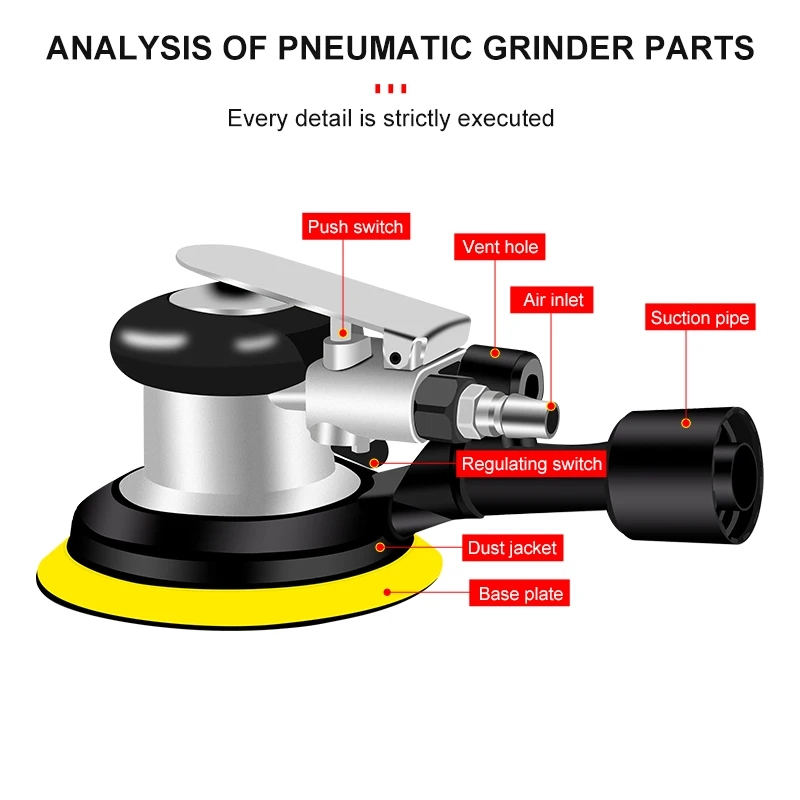 5 Inch Air Sander Industrial Grade Vacuum Sandpaper Locomotive Body Polishing Waxing Sander Wood Air Random Track Sander