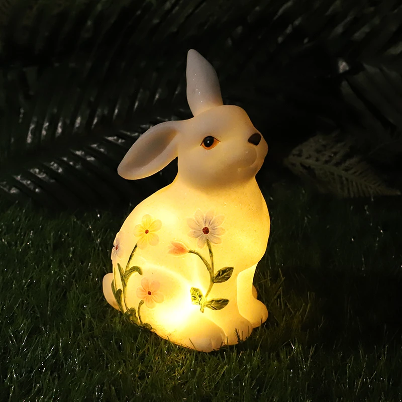 Wholesale Unique Easter Decor solar rabbit garden decor resin rabbit Sculpture Ornament for Patio Balcony and Yard Decor