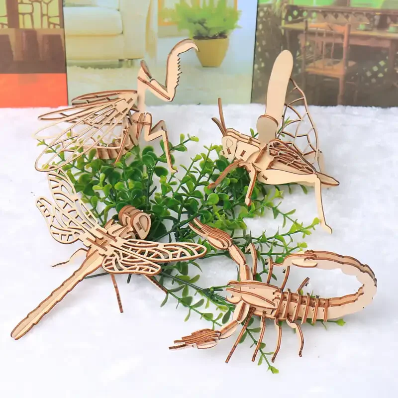 Hot Selling High Quality 3 D Innovative Cute Wooden Puzzle and Educational diy toys  Insects Shape Toys for Kids