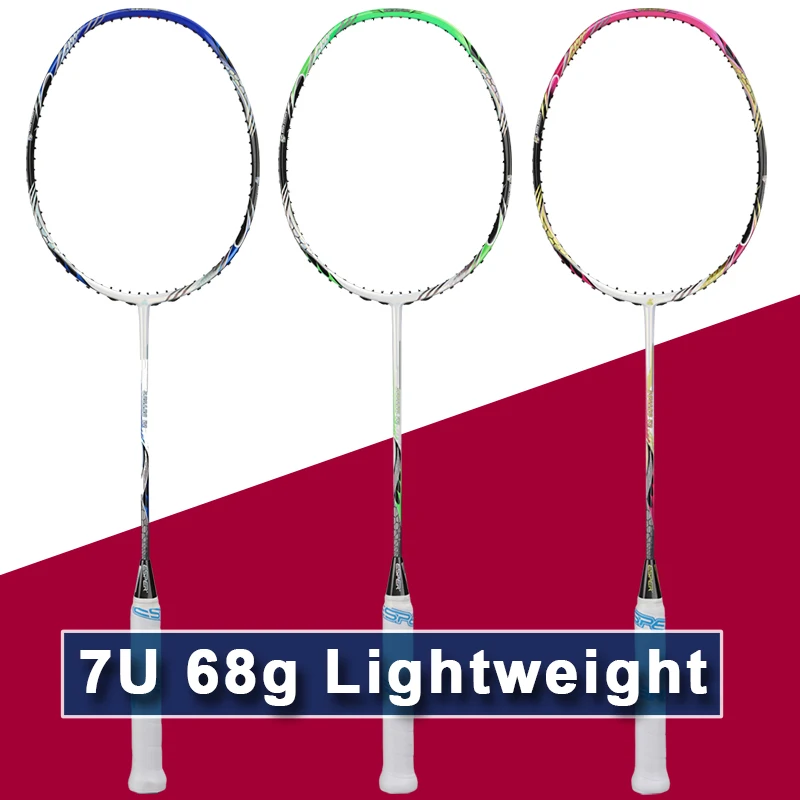 ESPER High Quality Badminton Racket Professional 68 Gram 7U Ultra Lightweight Carbon Fiber Woven Frame 7.0mm Flexible Shaft