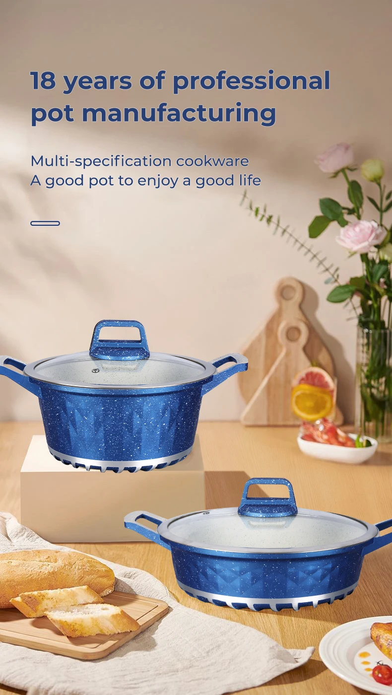 Kitchen household items 10 sets of non-stick die cast cookware Marble coating