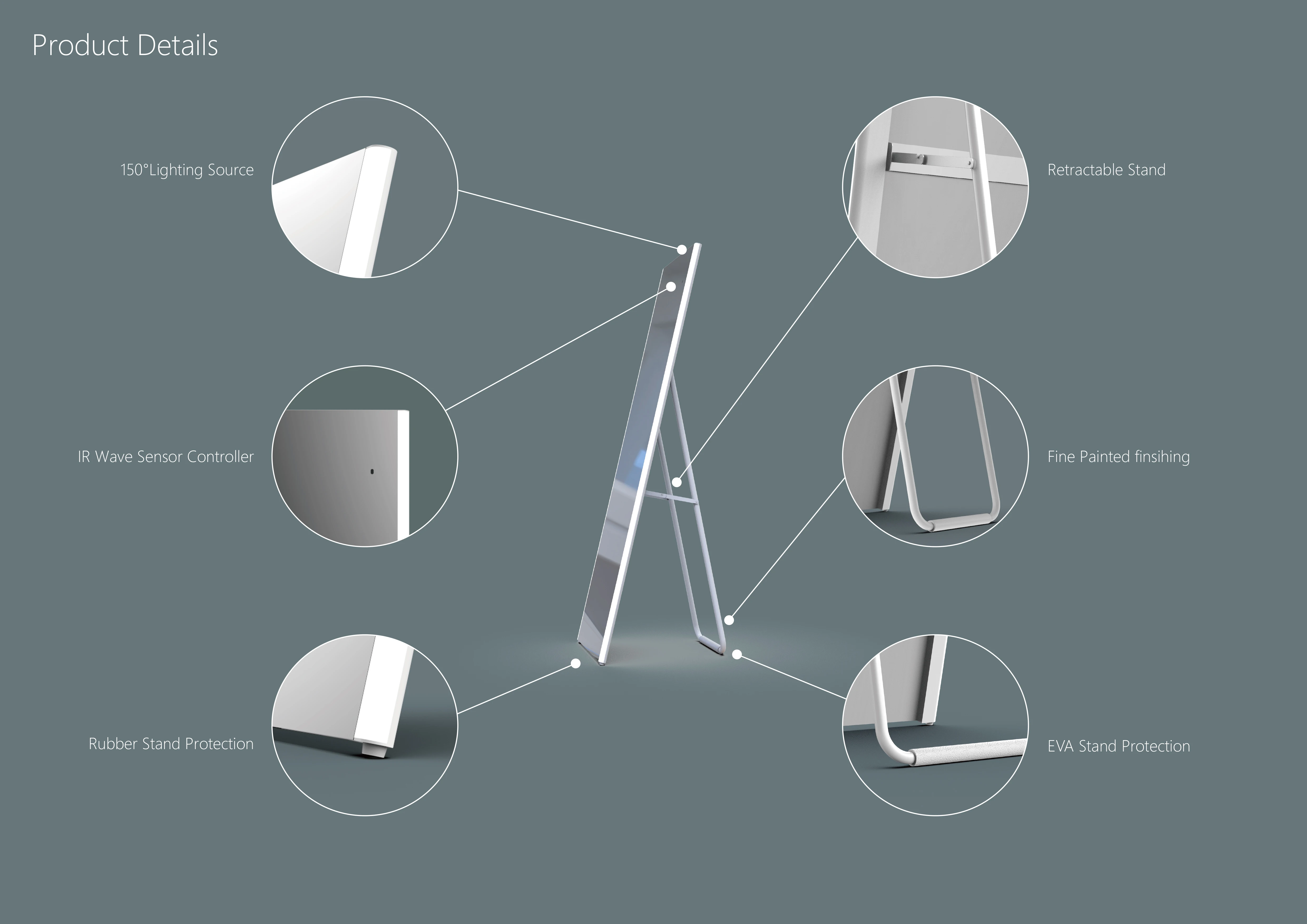 
Decorative two kinds of power supply options modern smart led backlit dressing room mirror 