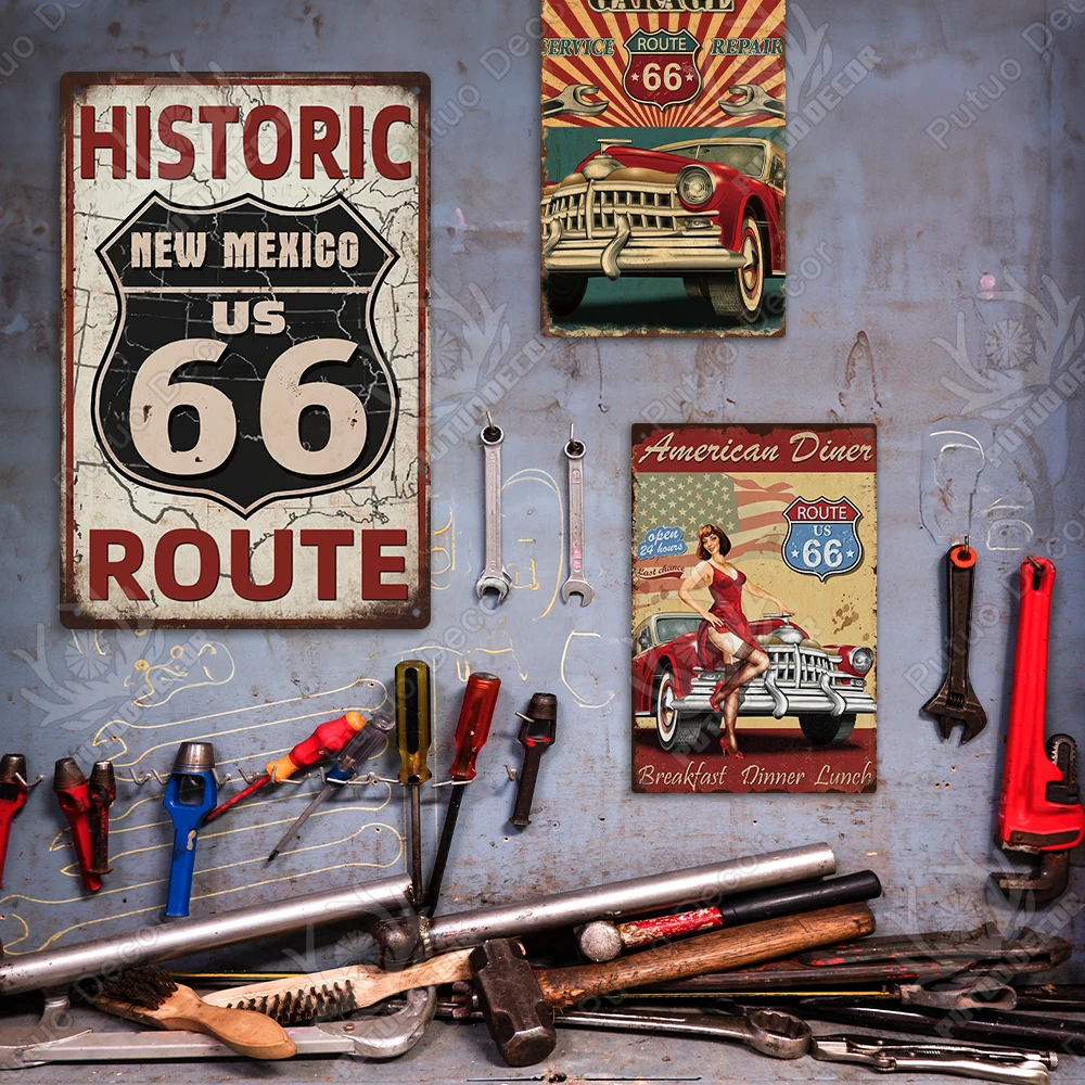 Putuo Decor New Design Route 66 Vintage Tin Sign Poster Highway Metal Printing Plaque Sign Garage Bar Decoration