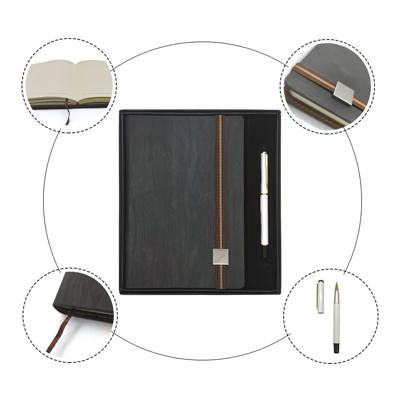 Custom Logo Pu Leather Business Gift Notebook and Pen Set