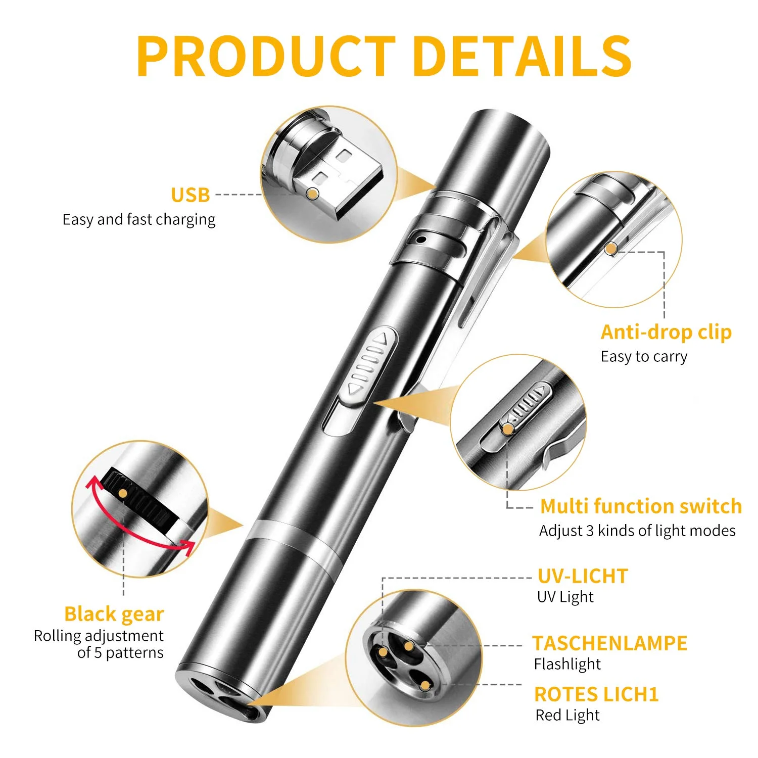 Electronic Pet Laser Pointer Toy USB Rechargeable Red Dot Light Chaser Stick Interactive Pen