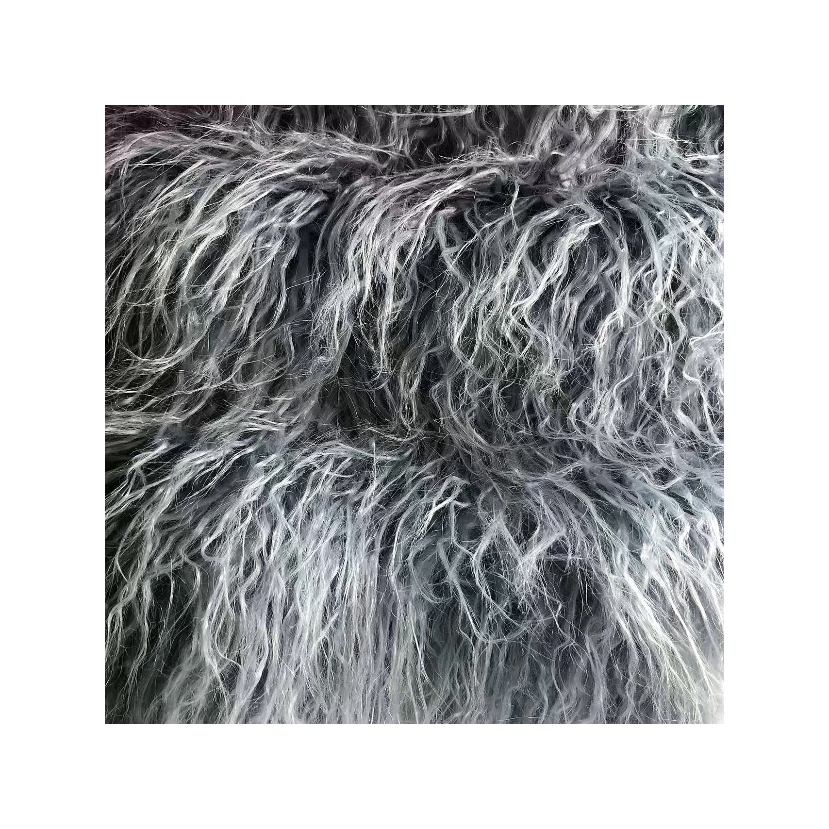 Light Gray Color Knitting Polyester Acrylic Imitation Long Hair Sheepskin Faux Fur Fabric For Coat