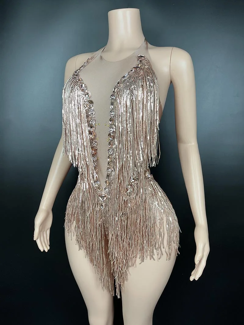 NOVANCE Y2785-G Dropshipping Productos 2024 Rhinestone Tassel Dress for Dance Backless Beach Dress for Party