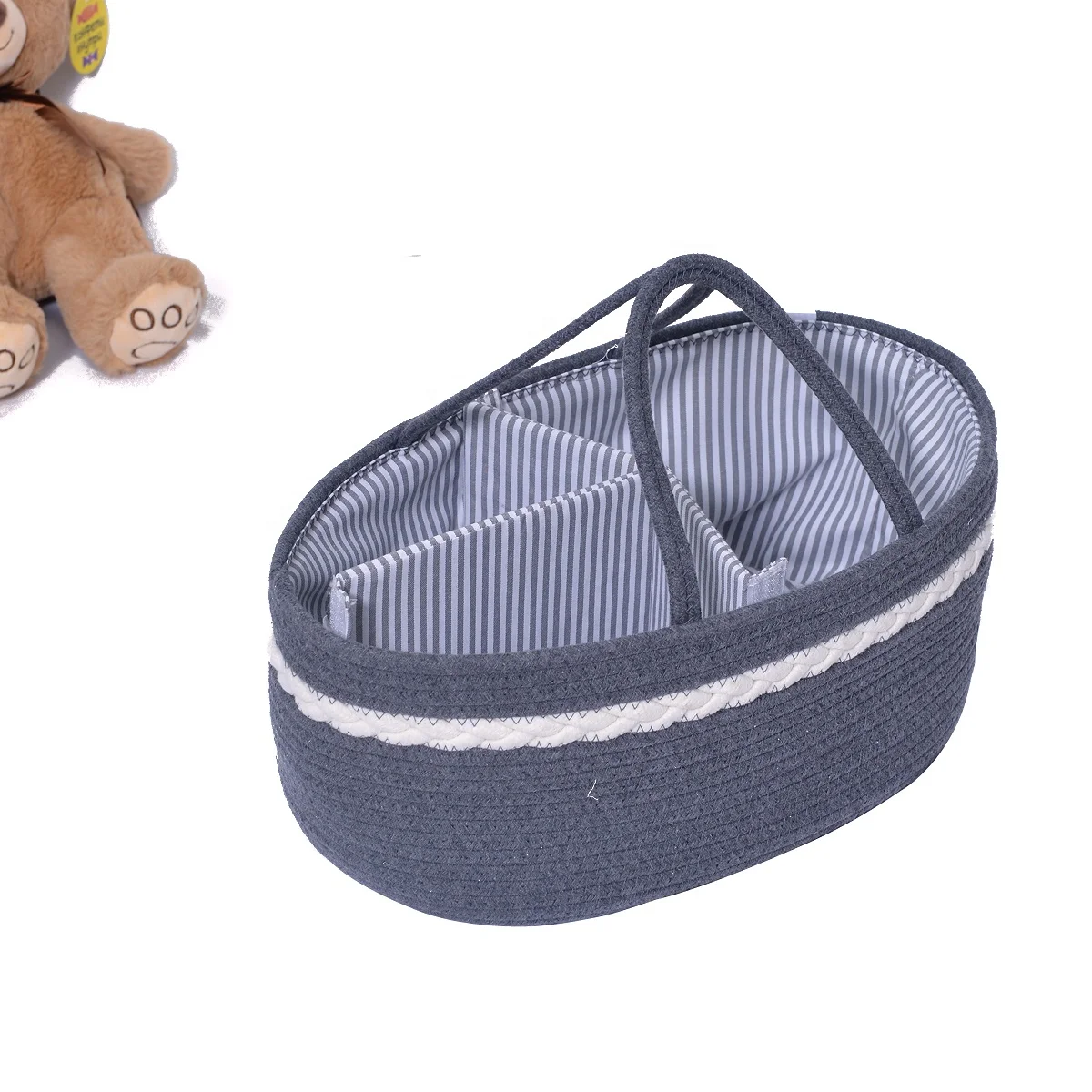 Hot Sale 100% Cotton Rope Baby Diaper Bags Changeable Compartments Folded Convenient Cotton Rope Baby Diapers Basket