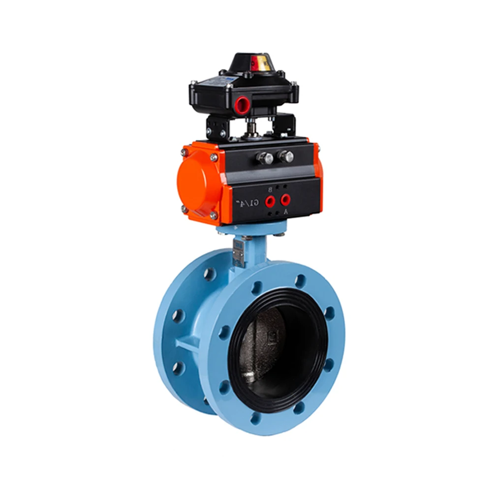 
DN400 metal hard sealing double flange connected body Pneumatic Actuator butterfly valve 